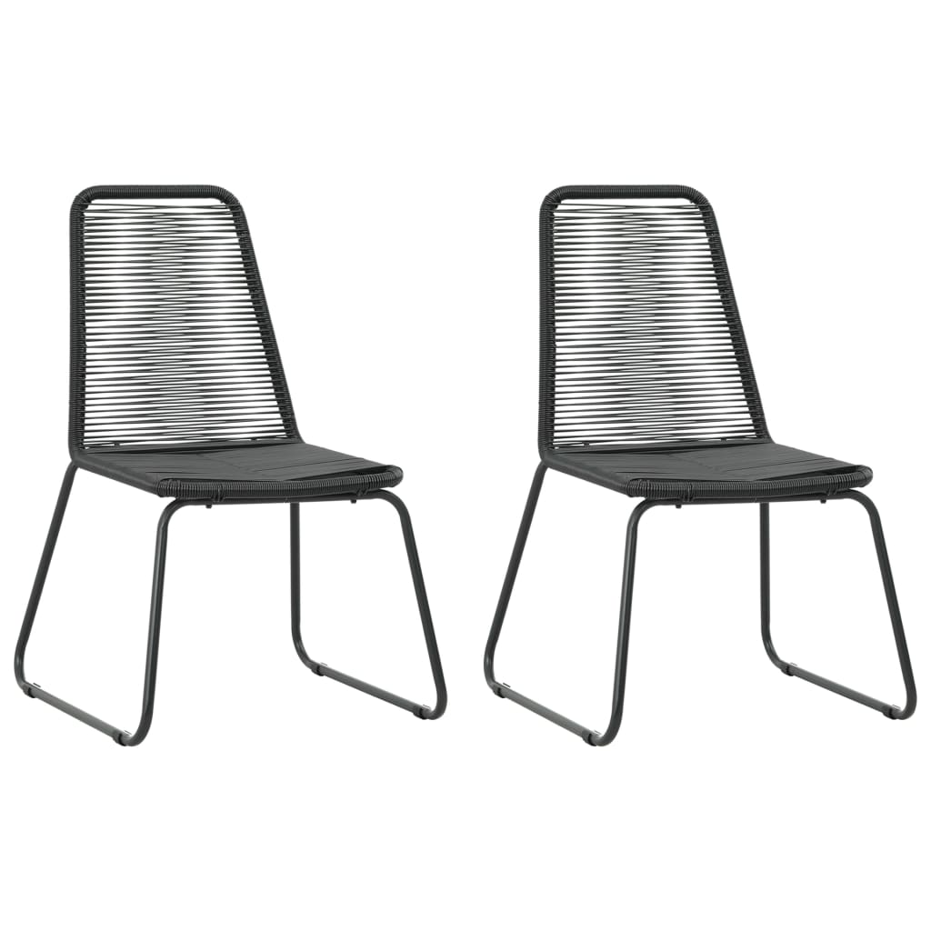 3 Pcs conjunto de jantar para jardim vime de PVC preto