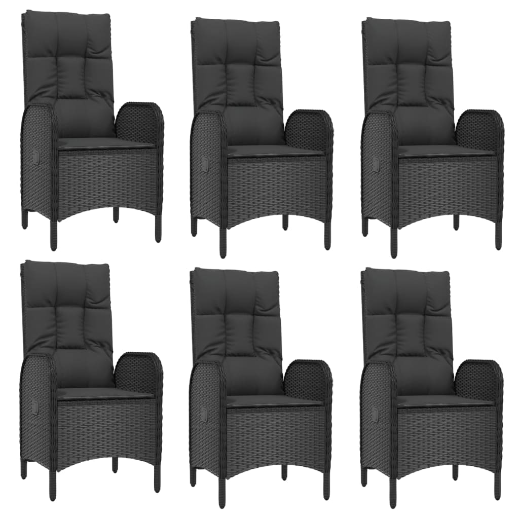 7 Pcs conjunto jantar jardim c/ almofadões vime PE preto/cinza