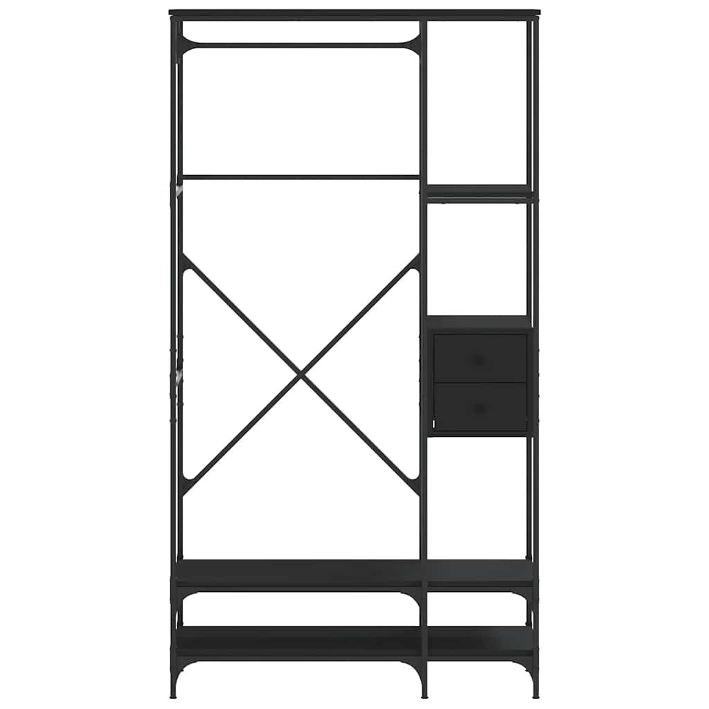 Suporte para roupas c/ prateleiras derivados de madeira preto