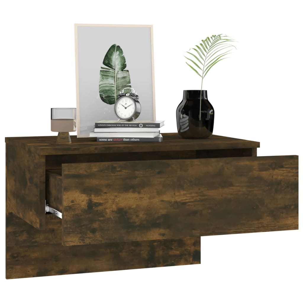 Mesa de cabeceira de montagem na parede cor carvalho fumado