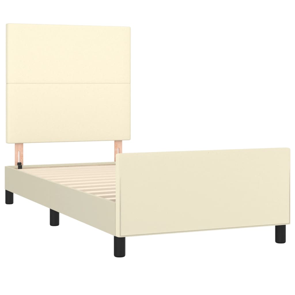 Estrutura de cama c/ cabeceira couro artificial 100x200cm creme
