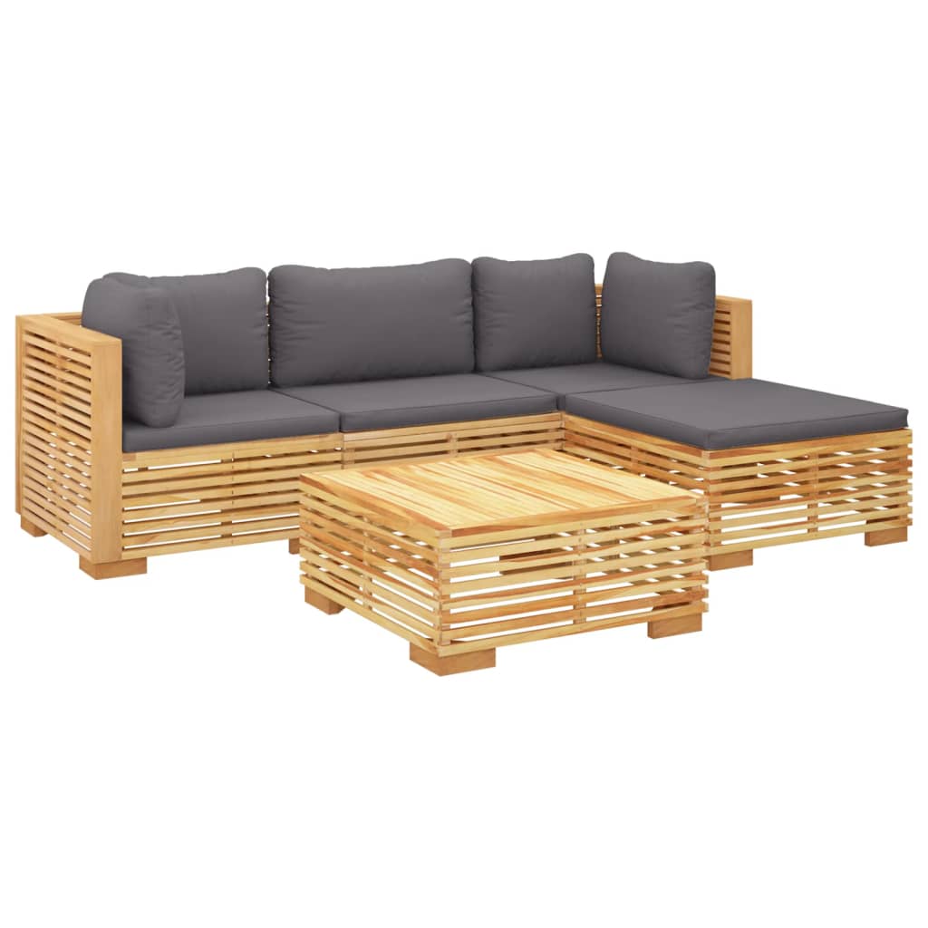 5 Pcs conjunto lounge jardim c/ almofadões madeira teca maciça