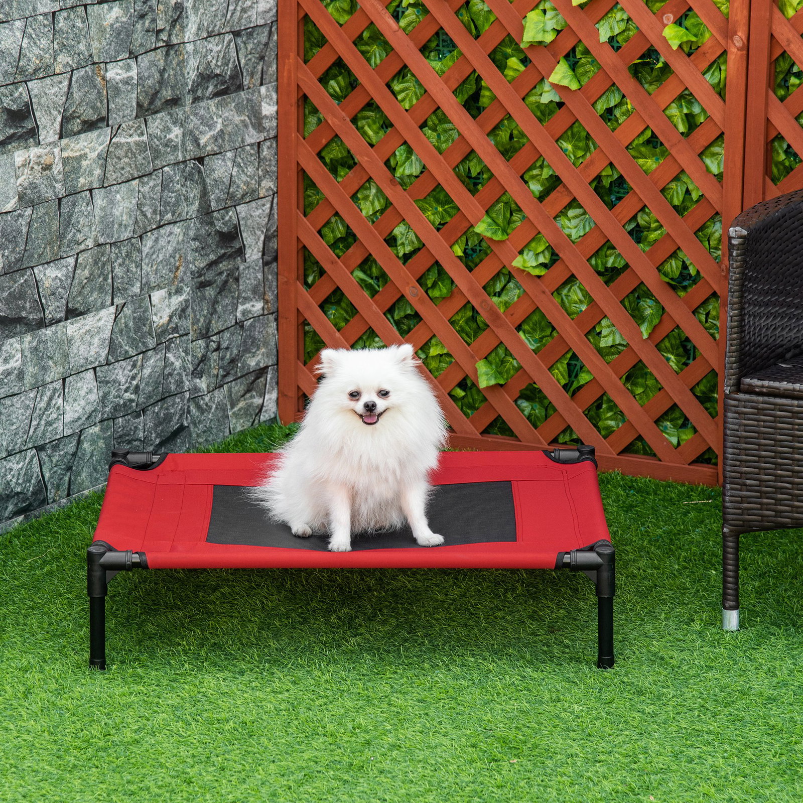 Cama para Animais de Estimação Cama Elevada para Cães Gatos Portátil Tecido Transpirável para Exterior Interior 76x61x18cm Verme
