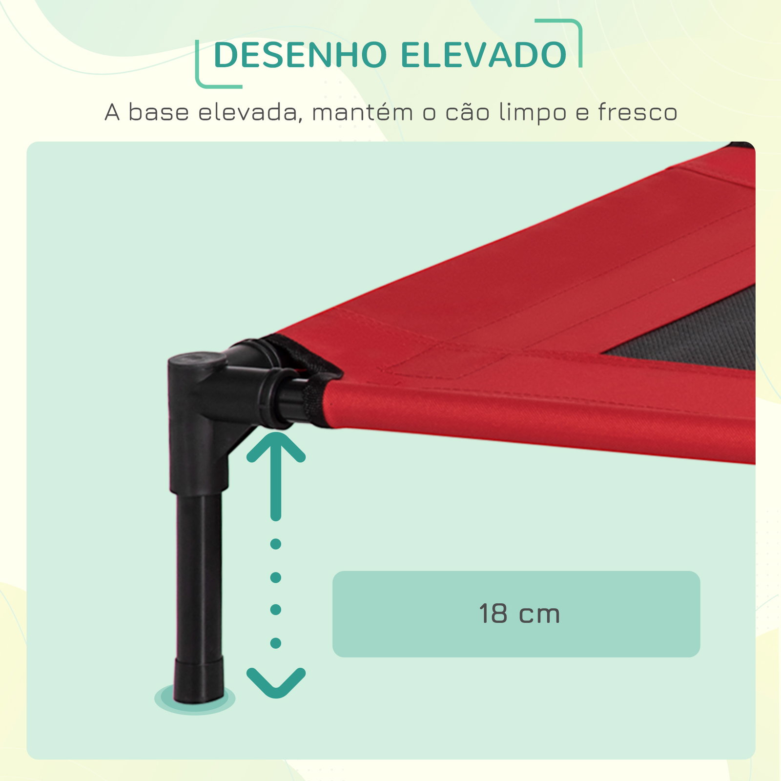 Cama para Animais de Estimação Cama Elevada para Cães Gatos Portátil Tecido Transpirável para Exterior Interior 76x61x18cm Verme