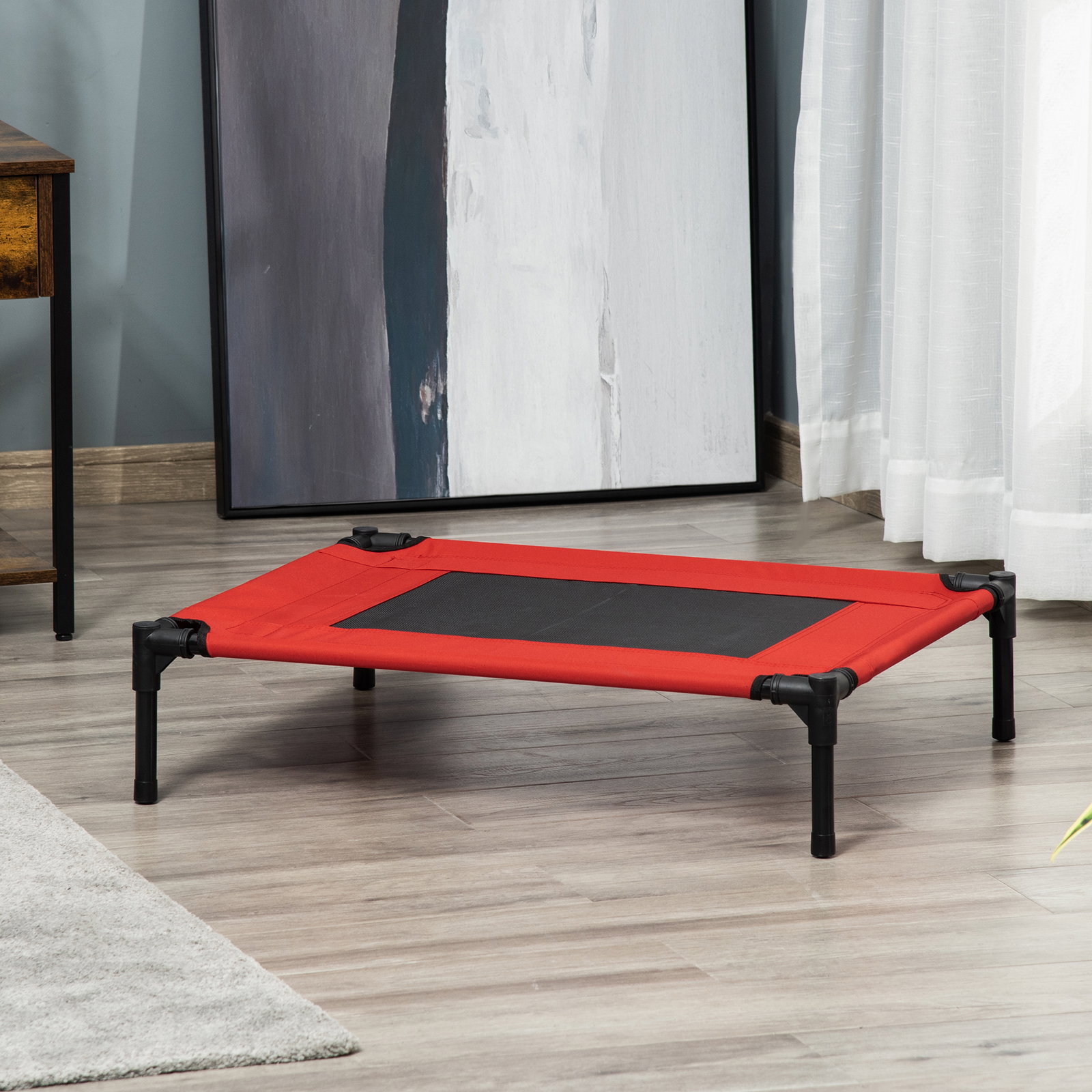 Cama para Animais de Estimação Cama Elevada para Cães Gatos Portátil Tecido Transpirável para Exterior Interior 76x61x18cm Verme