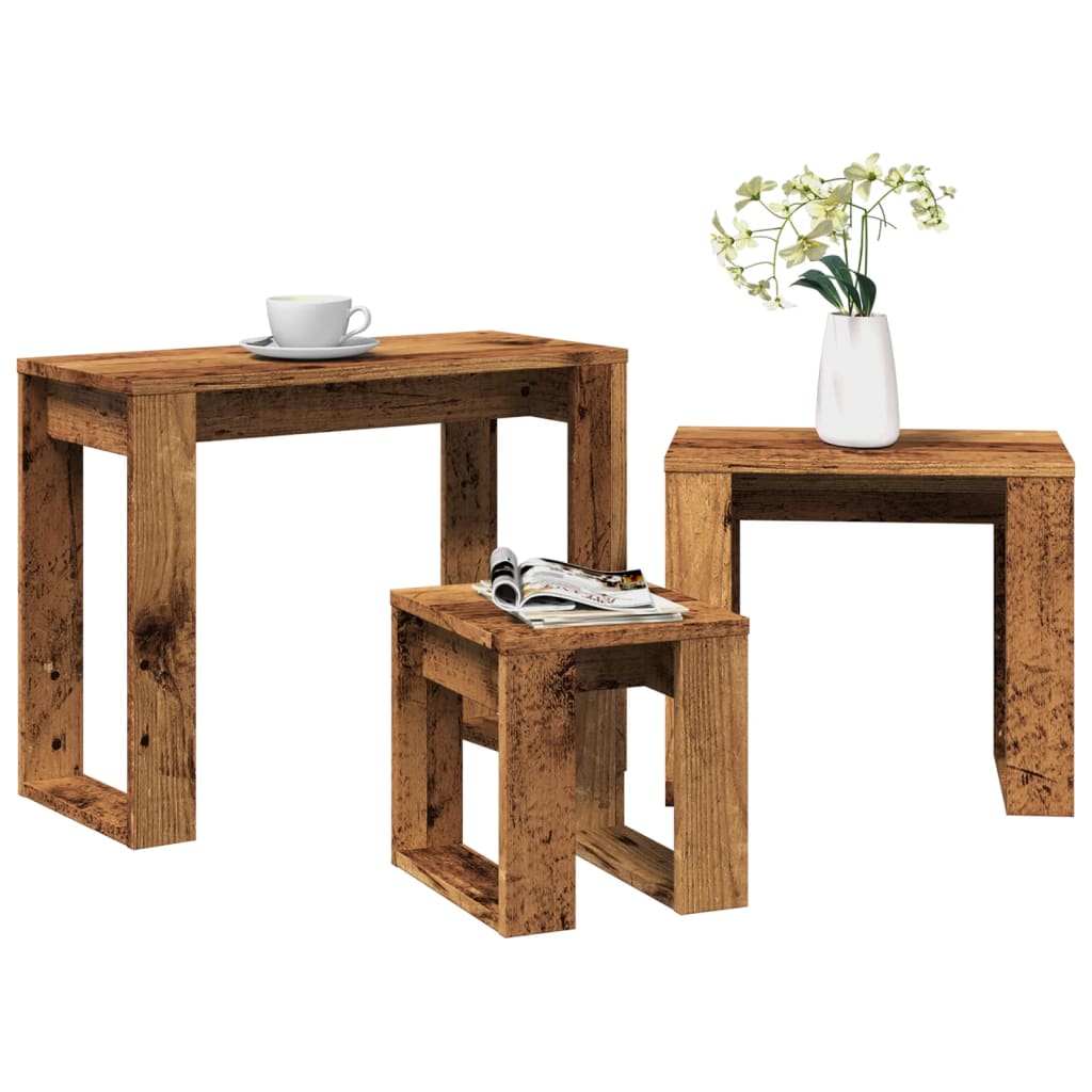 Mesas de encastrar 3 pcs derivados de madeira madeira velha
