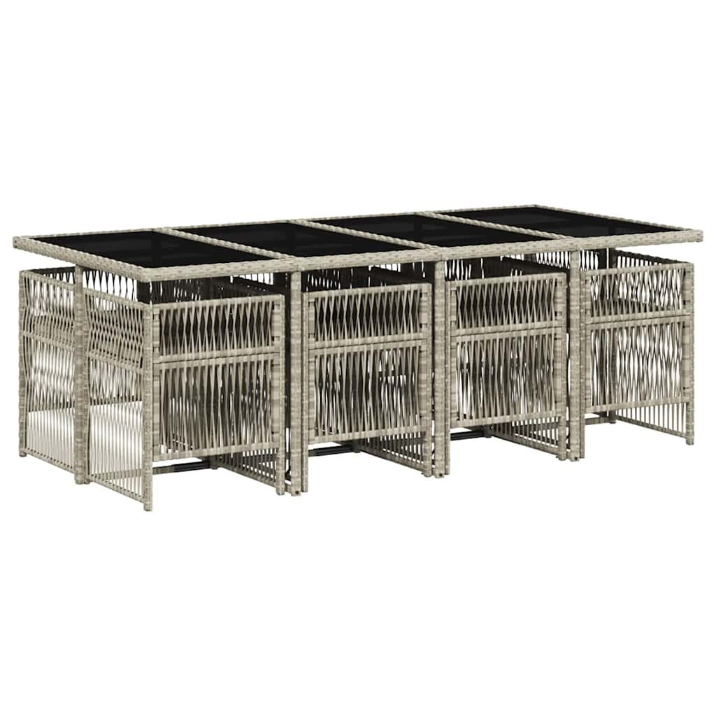 9 Pcs conjunto de jantar p/ jardim c/ almofadões cinzento claro