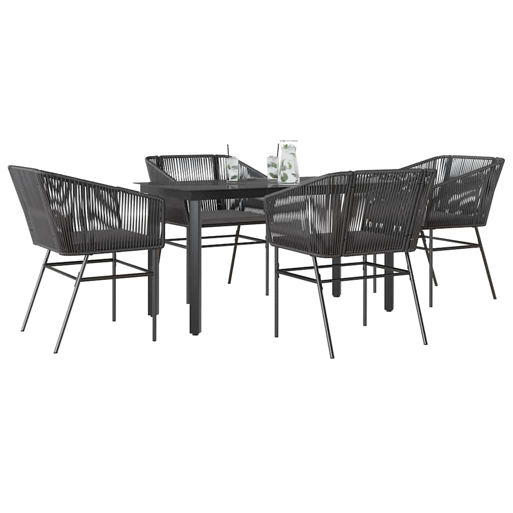 Conjunto de jantar jardim 5 peças almofadas vidro vime PE preto