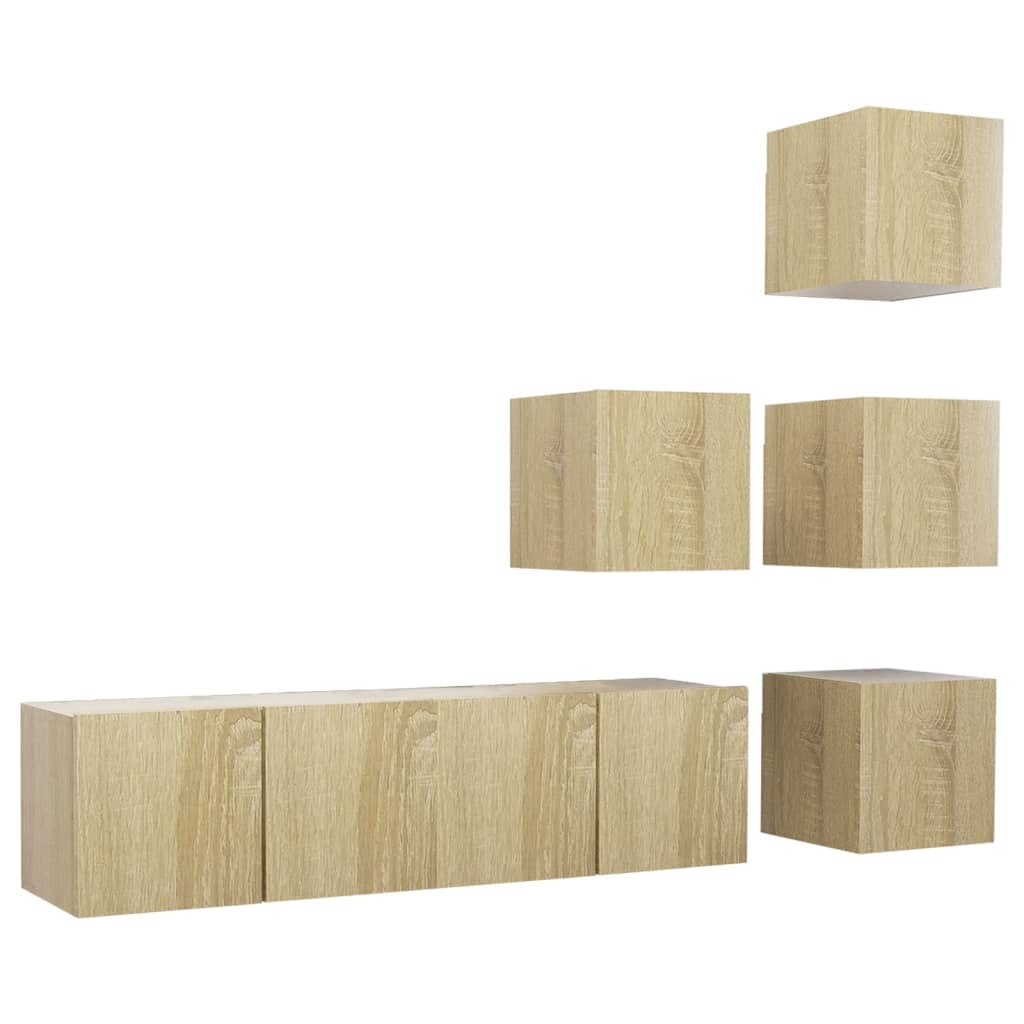 6 Pcs conjunto móveis de TV derivados madeira carvalho sonoma