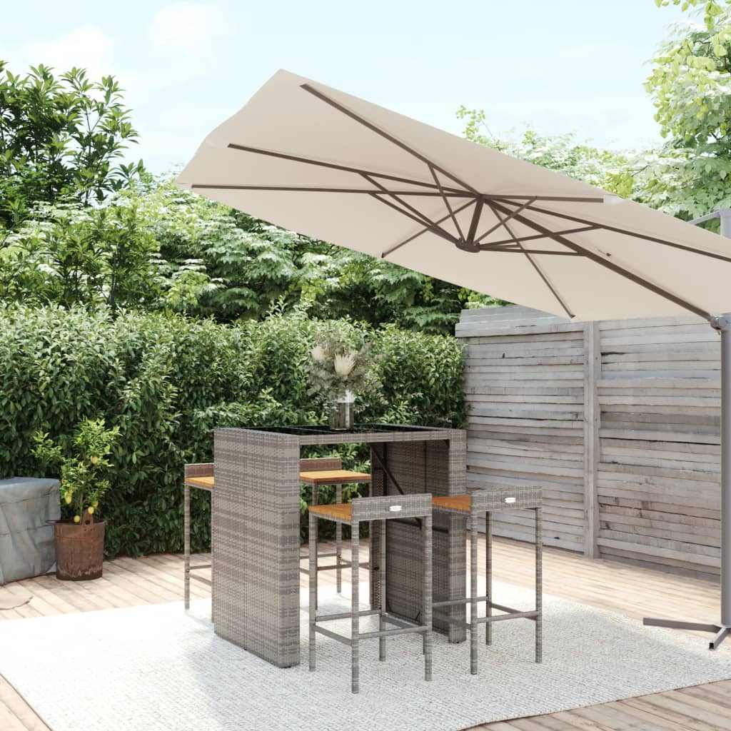 5 Pcs conjunto de bar p/ jardim vime PE/acácia maciça cinzento