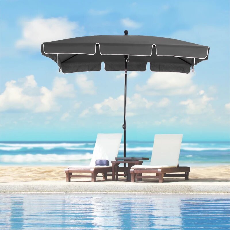 Chapéu de sol retangular de jardim 198x130x240cm chapéu de sol de alumínio com função de inclinação para terraço pátio exterior cinza