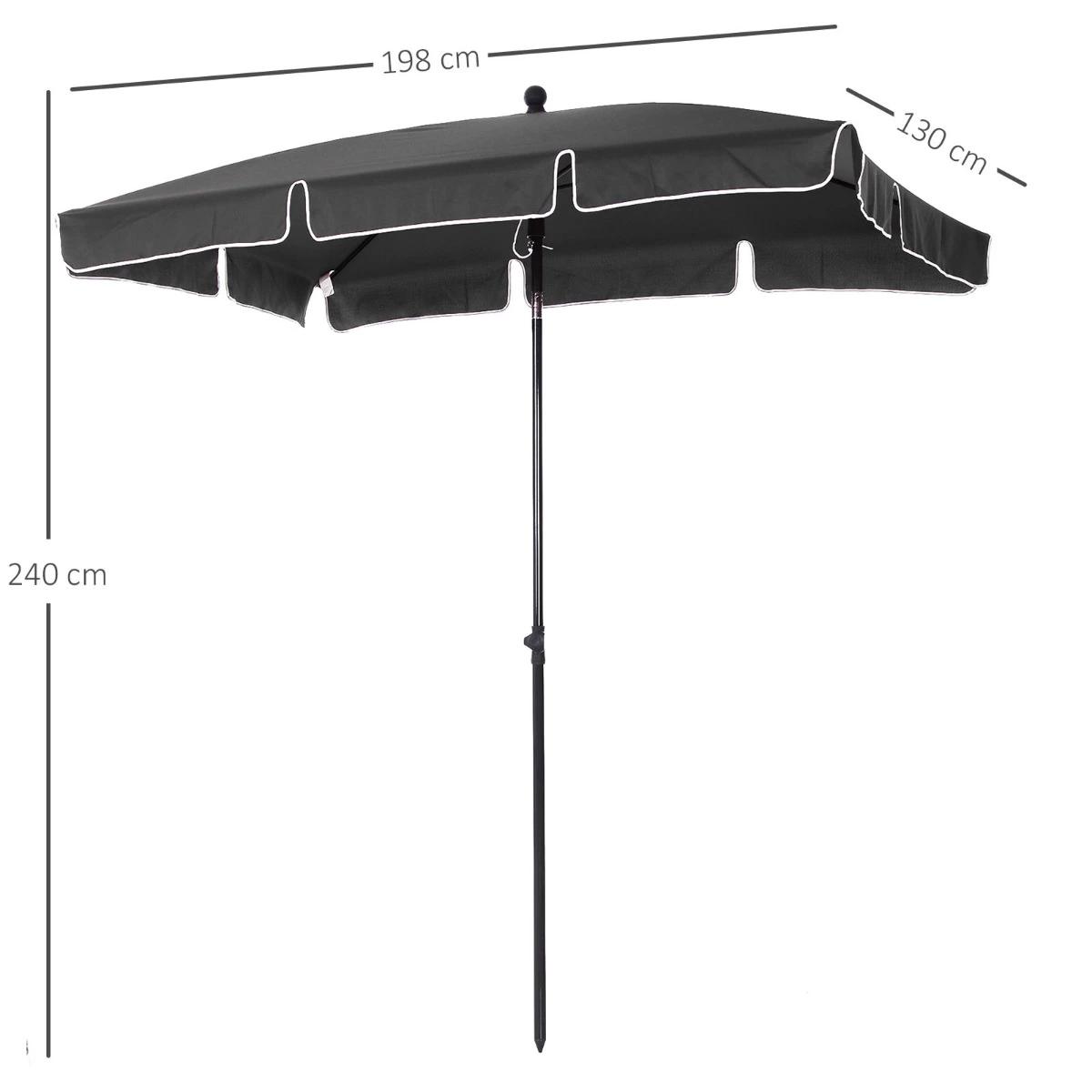 Chapéu de sol retangular de jardim 198x130x240cm chapéu de sol de alumínio com função de inclinação para terraço pátio exterior cinza
