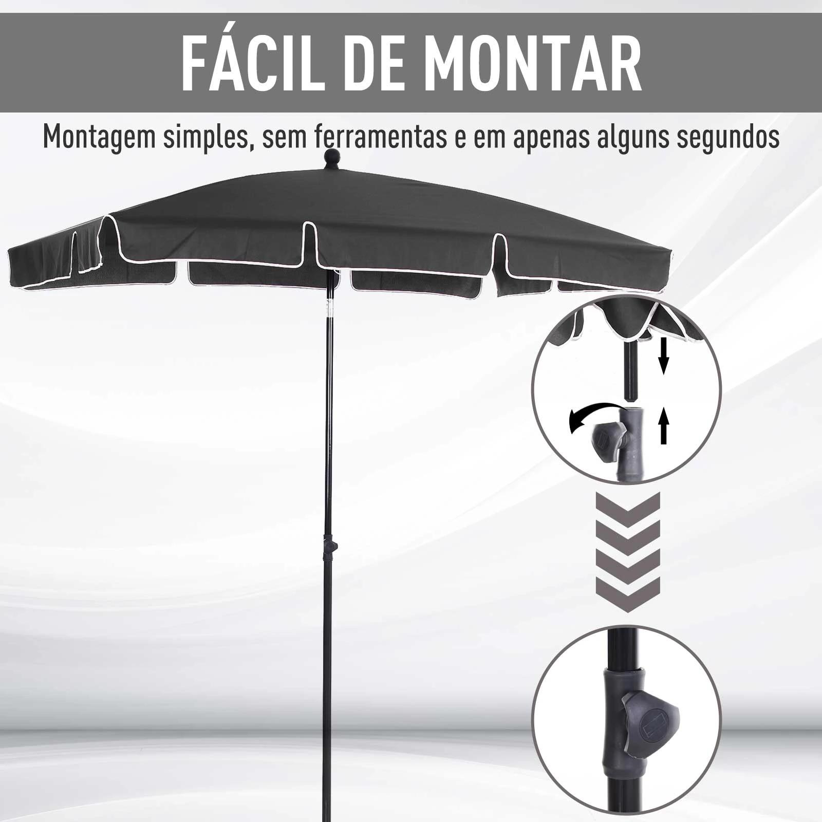 Chapéu de sol retangular de jardim 198x130x240cm chapéu de sol de alumínio com função de inclinação para terraço pátio exterior cinza