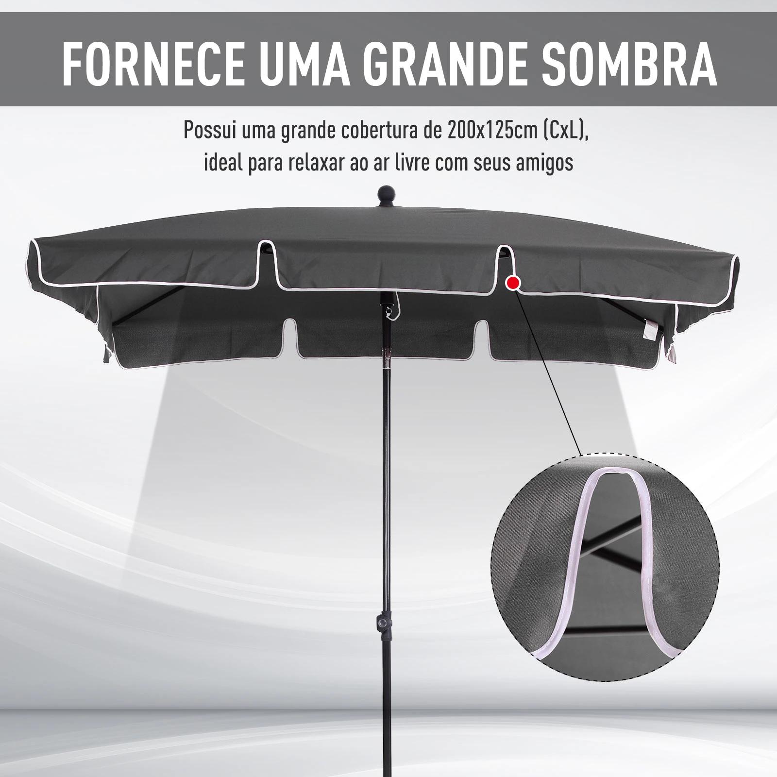Chapéu de sol retangular de jardim 198x130x240cm chapéu de sol de alumínio com função de inclinação para terraço pátio exterior cinza