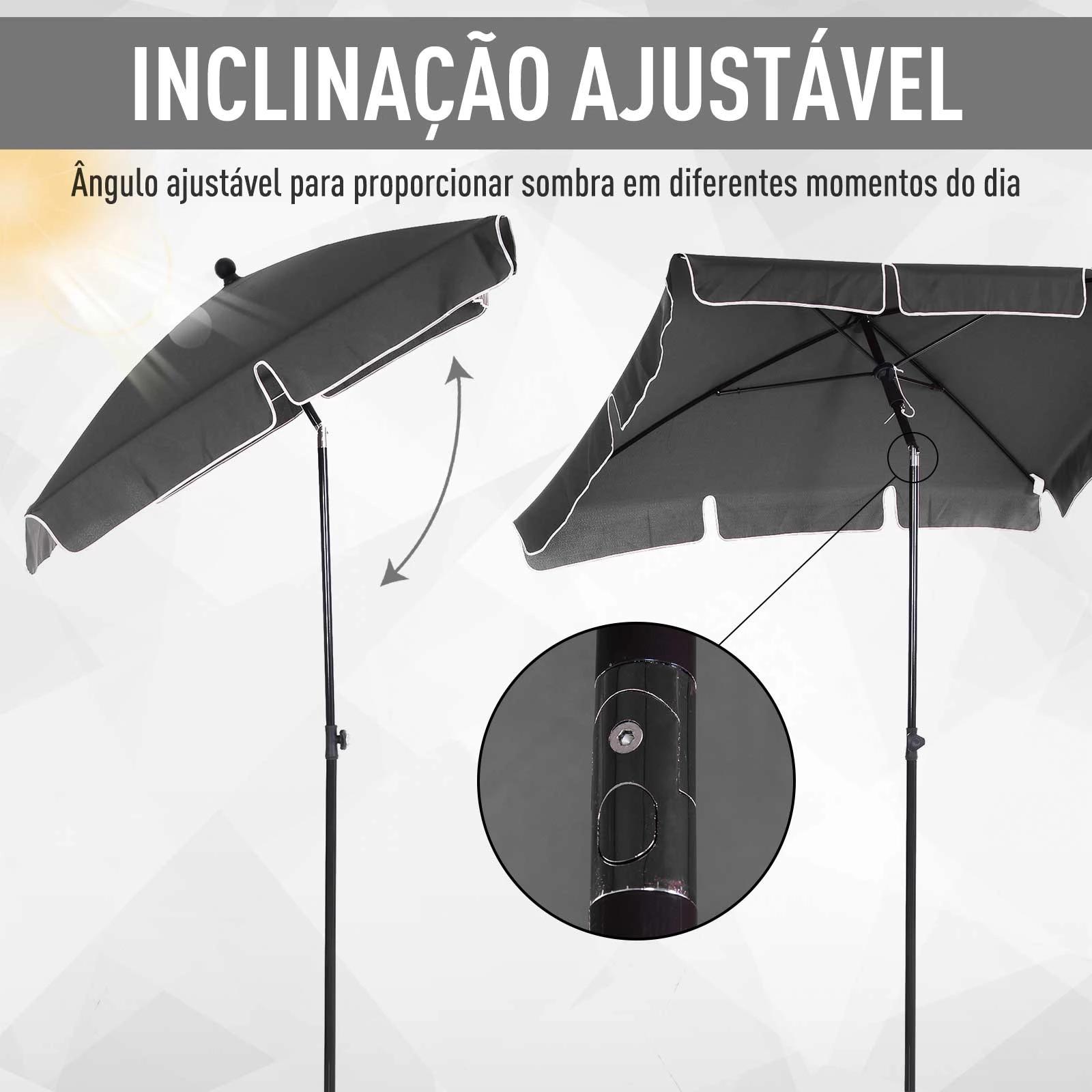 Chapéu de sol retangular de jardim 198x130x240cm chapéu de sol de alumínio com função de inclinação para terraço pátio exterior cinza