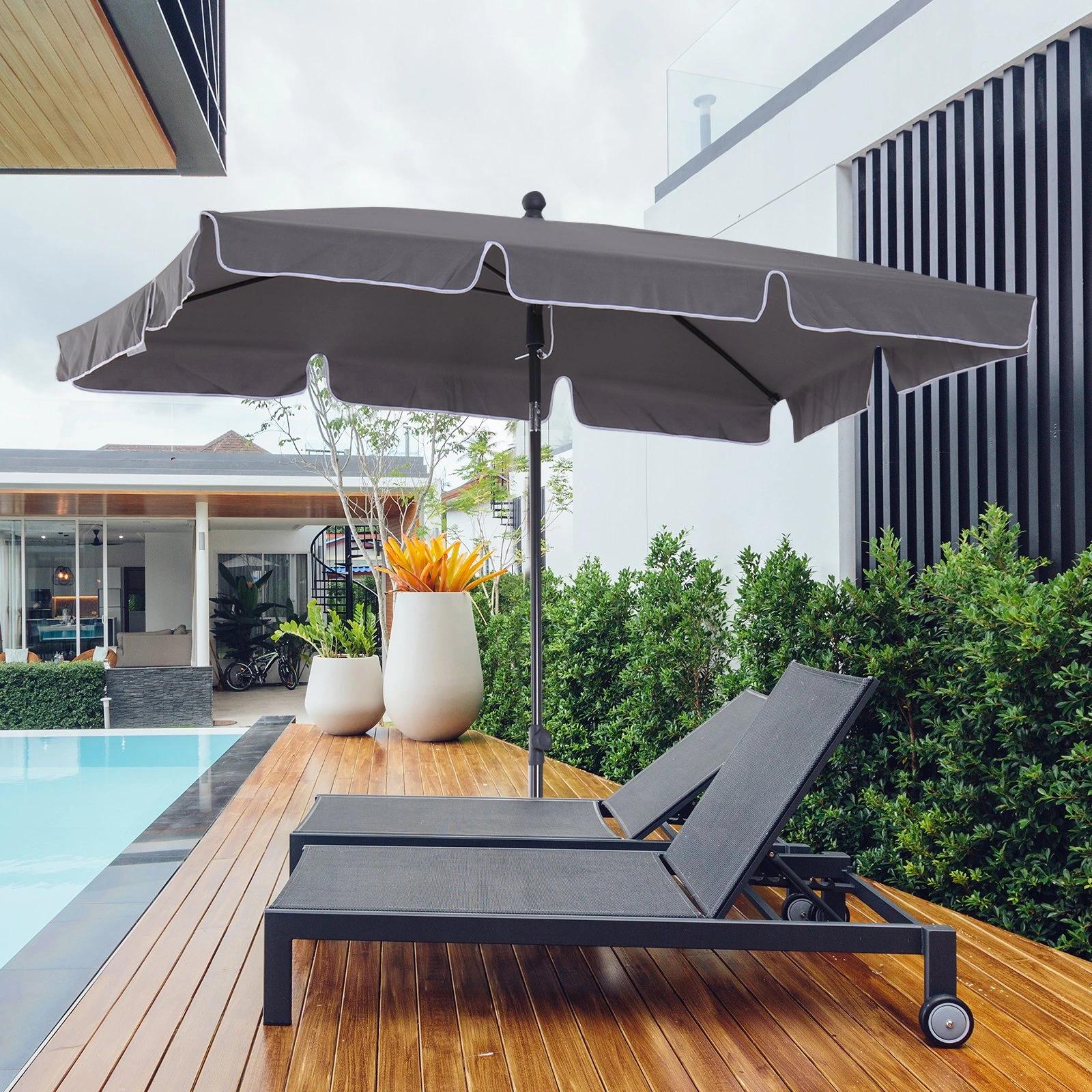 Chapéu de sol retangular de jardim 198x130x240cm chapéu de sol de alumínio com função de inclinação para terraço pátio exterior cinza