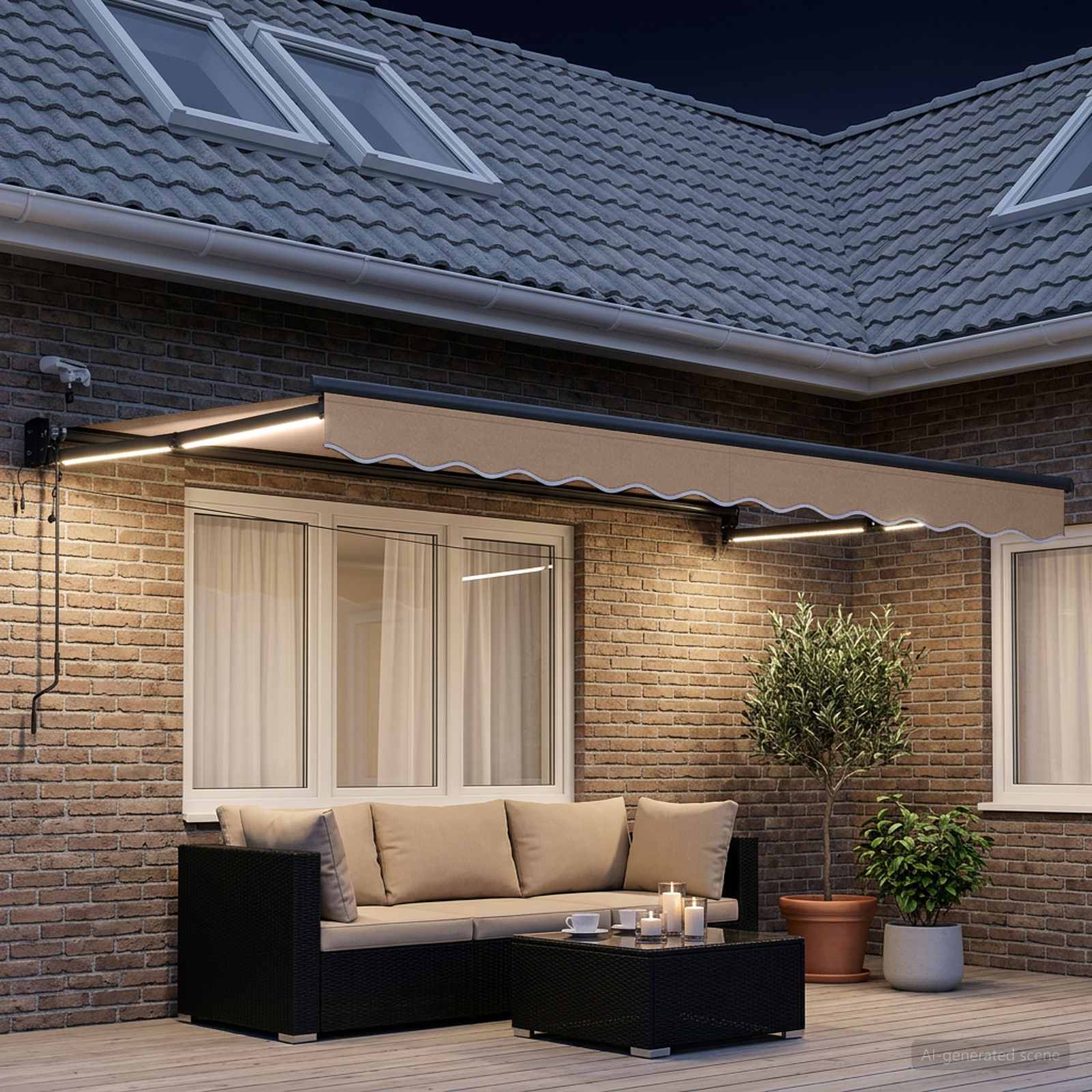 Toldo retrátil elétrico cinzento-acastanhado
