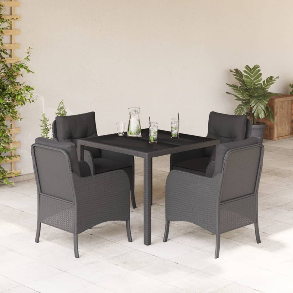 5 Pcs conjunto de jantar p/ jardim c/ almofadões vime PE preto