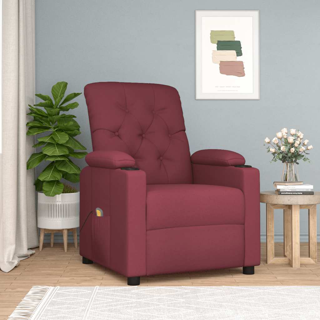 Poltrona de massagens elétrica reclinável tecido vermelho tinto