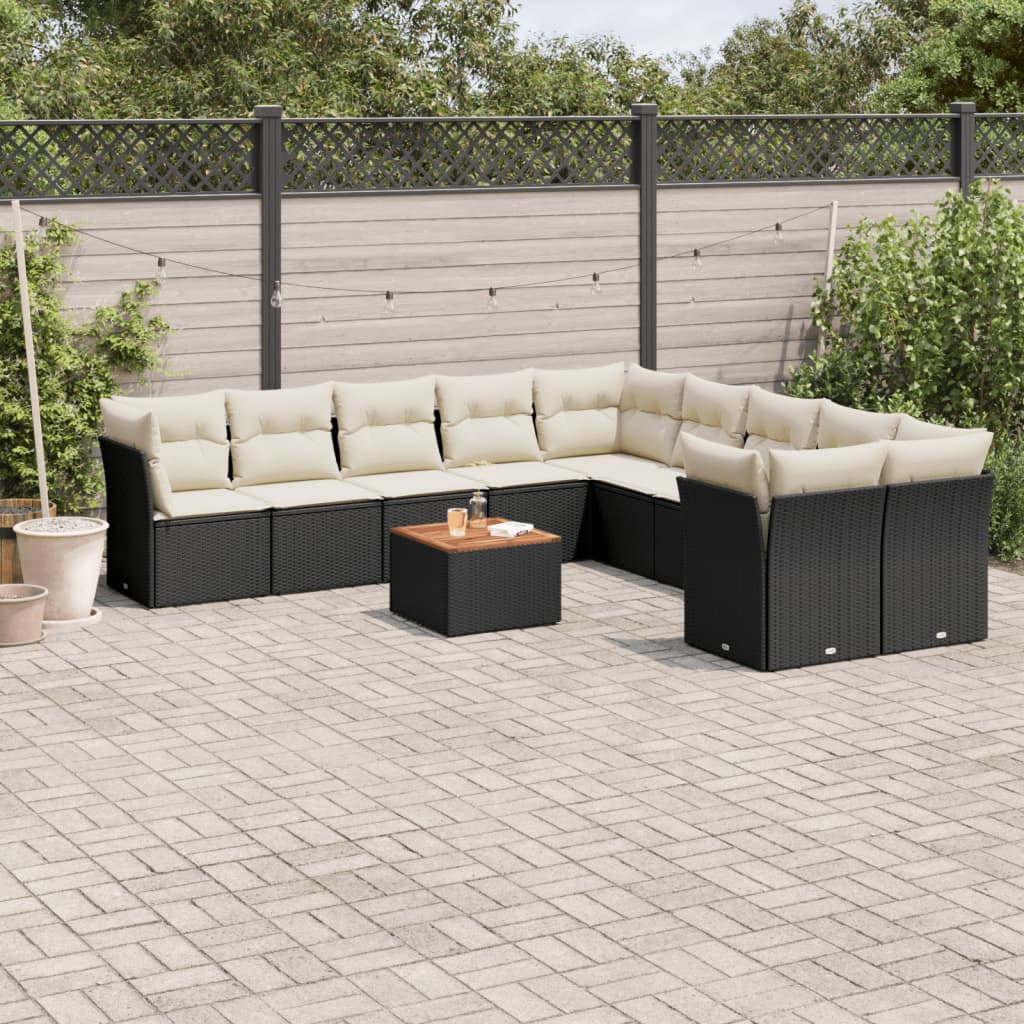 11 Pcs conjunto sofás de jardim c/ almofadões vime PE preto