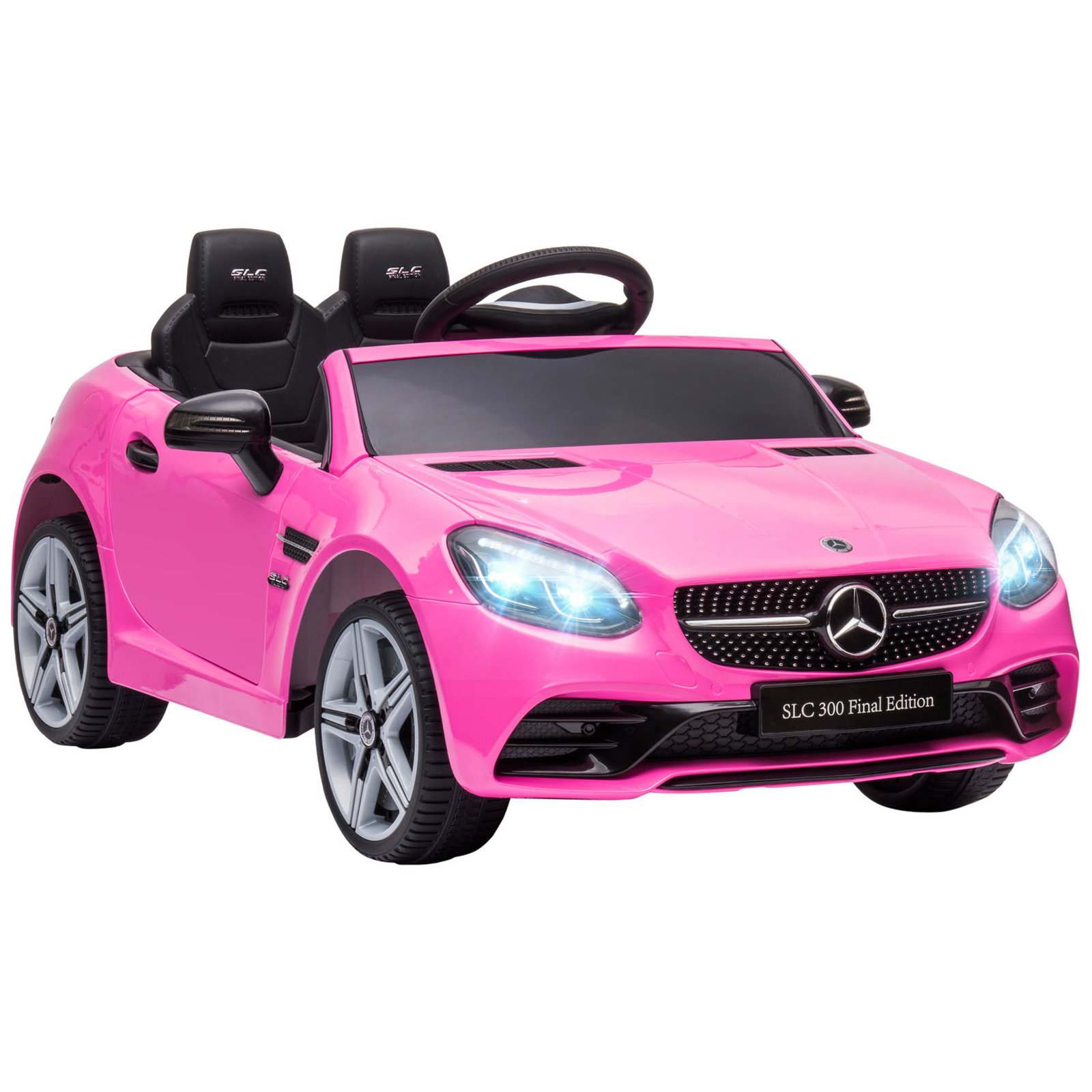 Carro elétrico mercedes slc 300 12v para crianças de 3-6 anos com controlo remoto faróis LED buzina música tf USB e abertura da porta 3-5km/h 107x62,5x44cm rosa