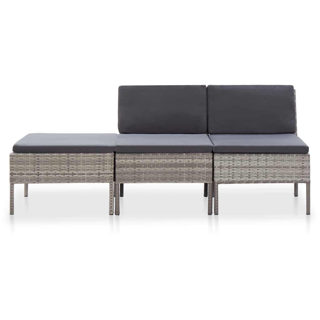 Conjunto lounge de jardim c/ almofadões 3 pcs vime PE cinzento