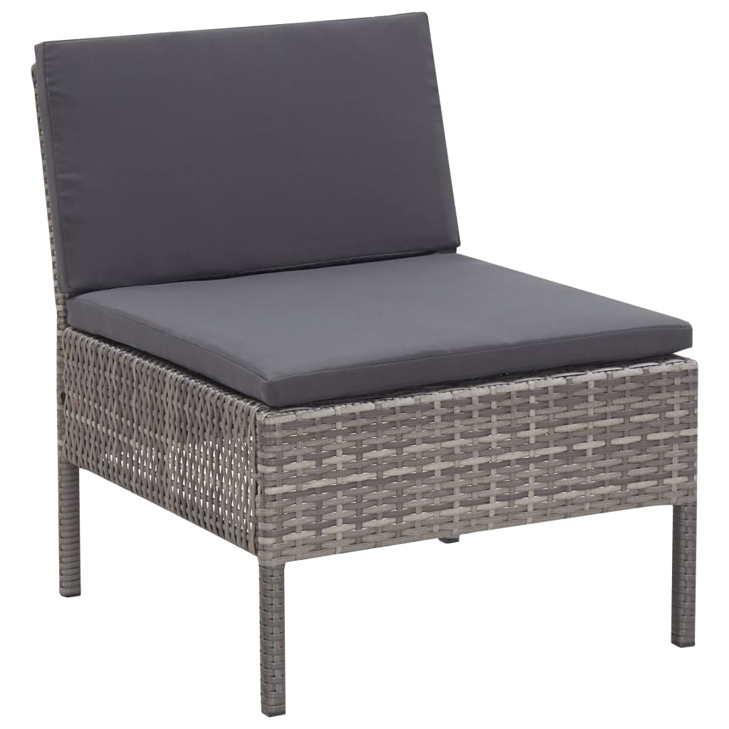 Conjunto lounge de jardim c/ almofadões 3 pcs vime PE cinzento