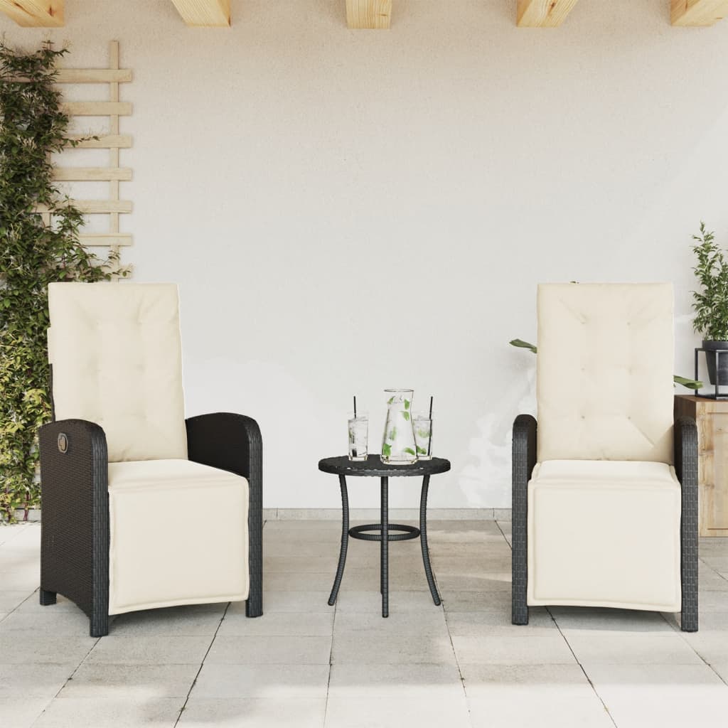 3 Pcs conjunto de bistrô com almofadões vime PE preto