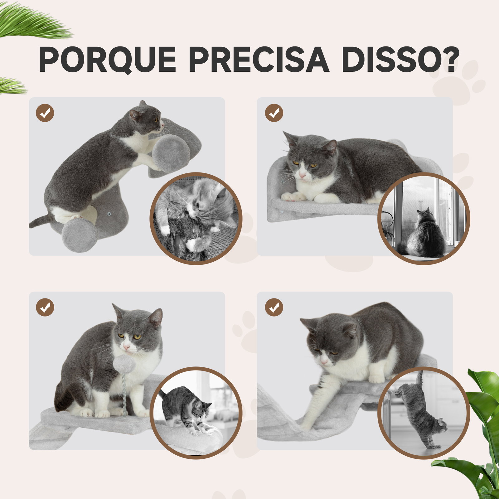 Conjunto de prateleiras de escalada para gatos de 4 peças com 2 postes de sisal e plataforma para saltar cinzento