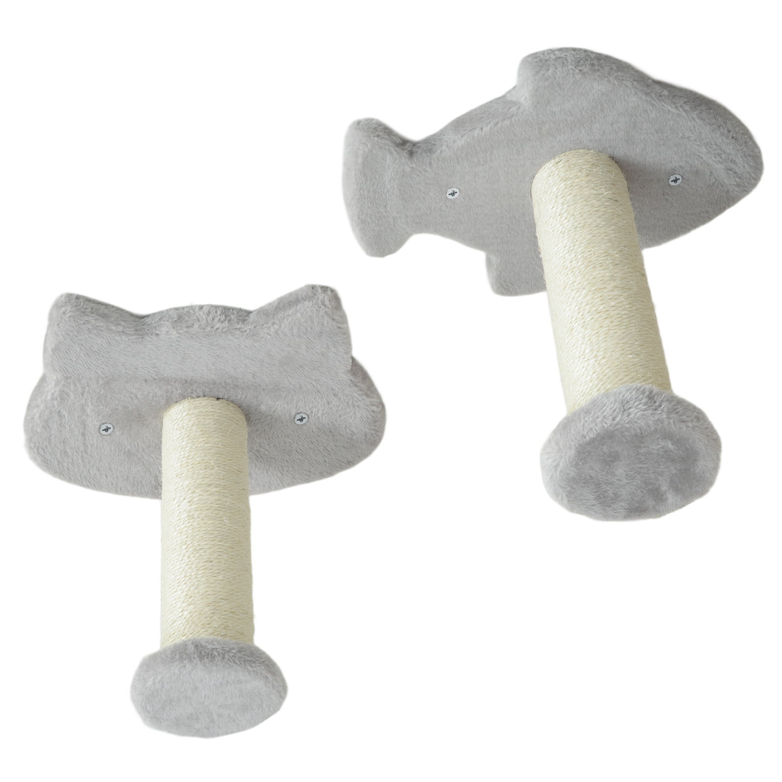 Conjunto de prateleiras de escalada para gatos de 4 peças com 2 postes de sisal e plataforma para saltar cinzento