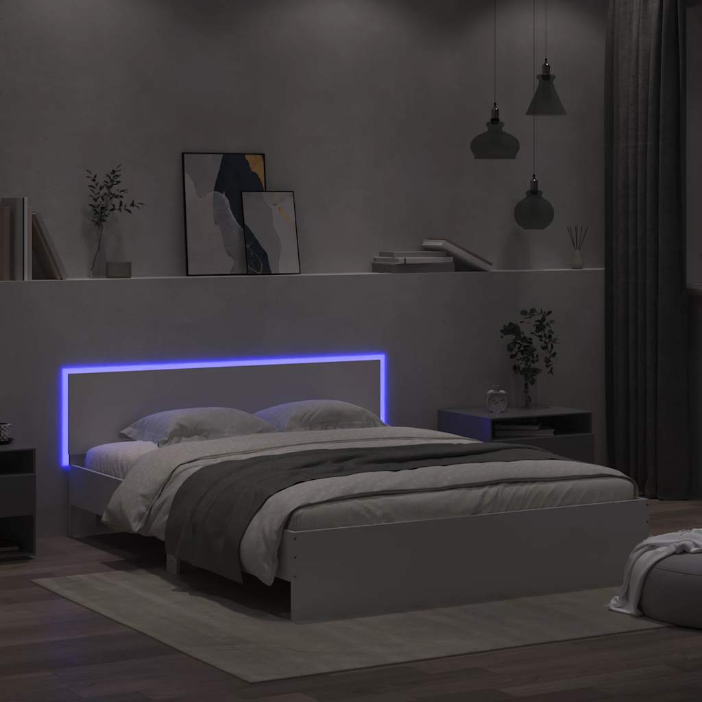 Estrutura de cama c/ cabeceira e luzes LED 150x200 cm branco