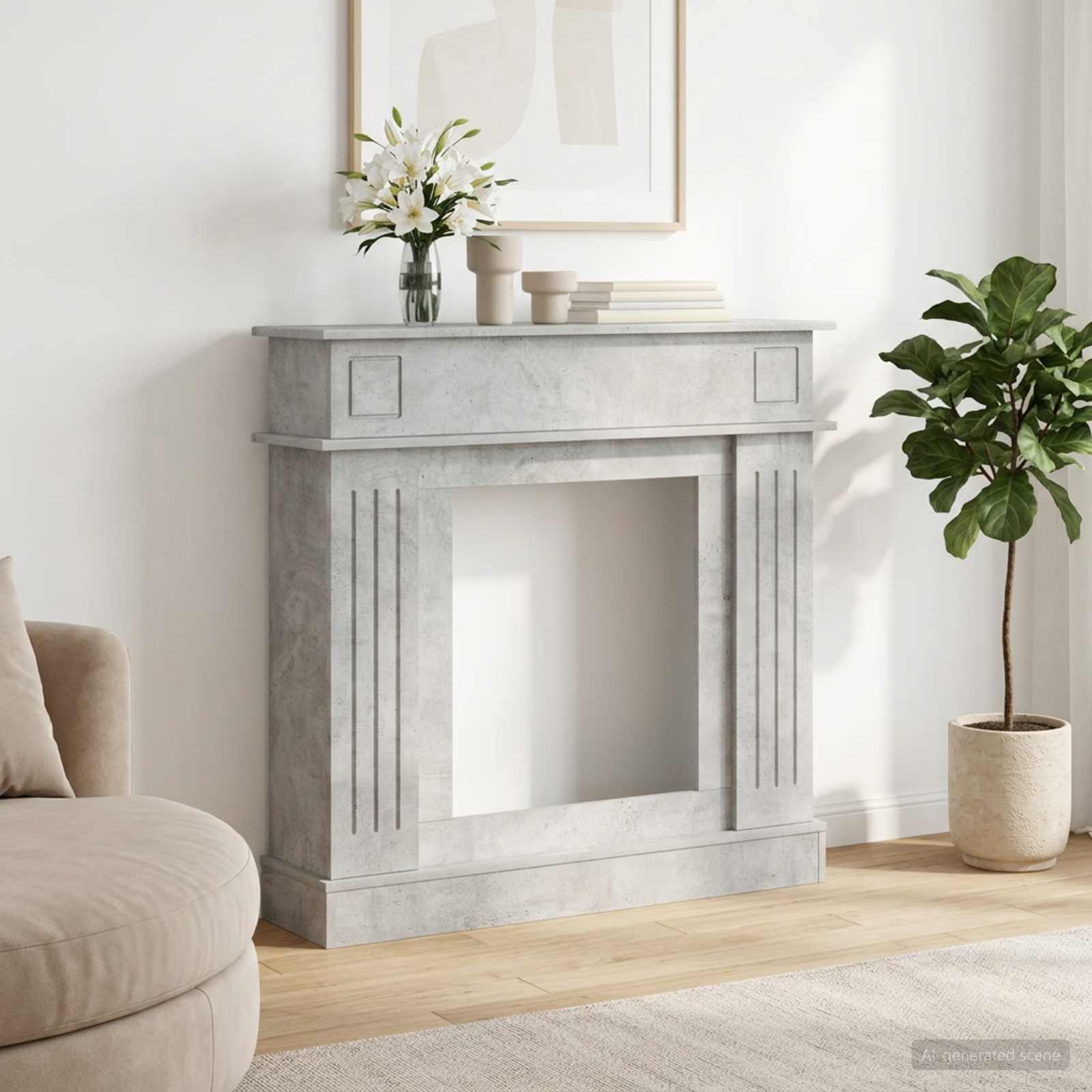 Moldura de lareira cinzento cimento 102 x 26 x 100 cm