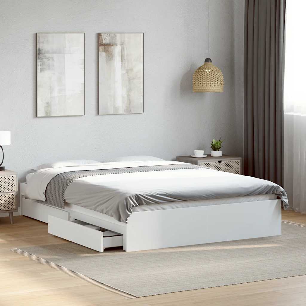 Estrutura de cama c/ gavetas 140x200cm derivados madeira branco