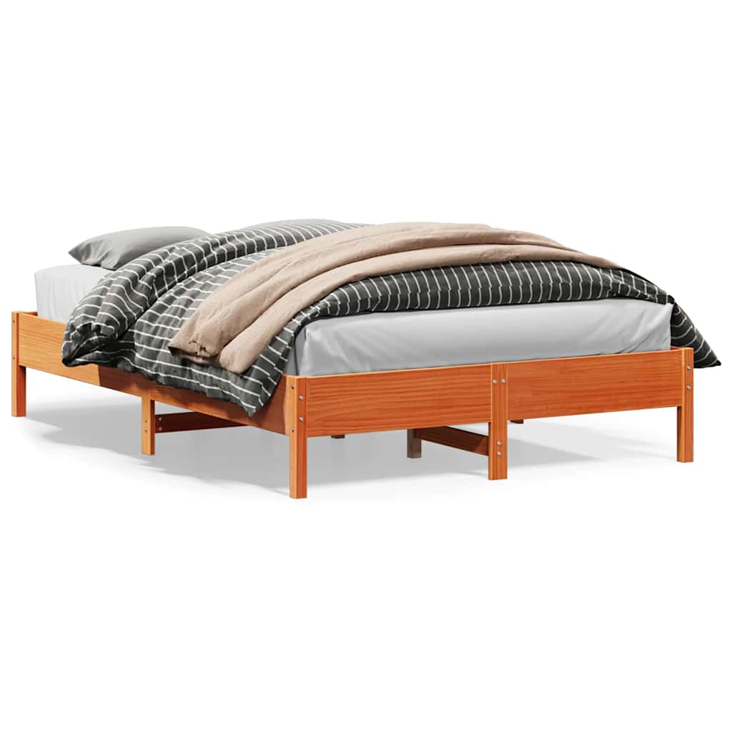 Cama sem colchão 140x200 cm madeira pinho maciça castanho-mel