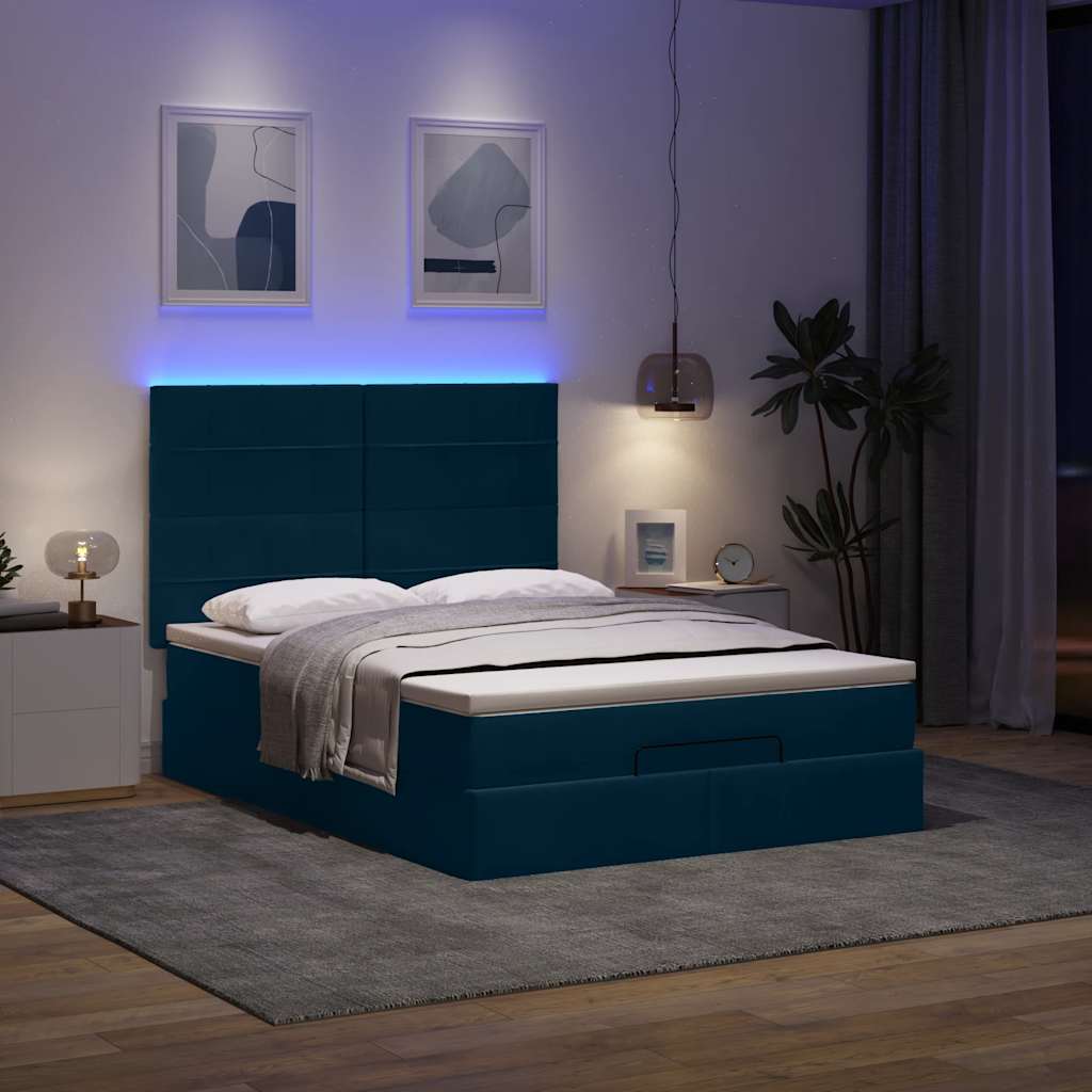 Estrutura cama otomana colchões 140x190 cm veludo azul escuro