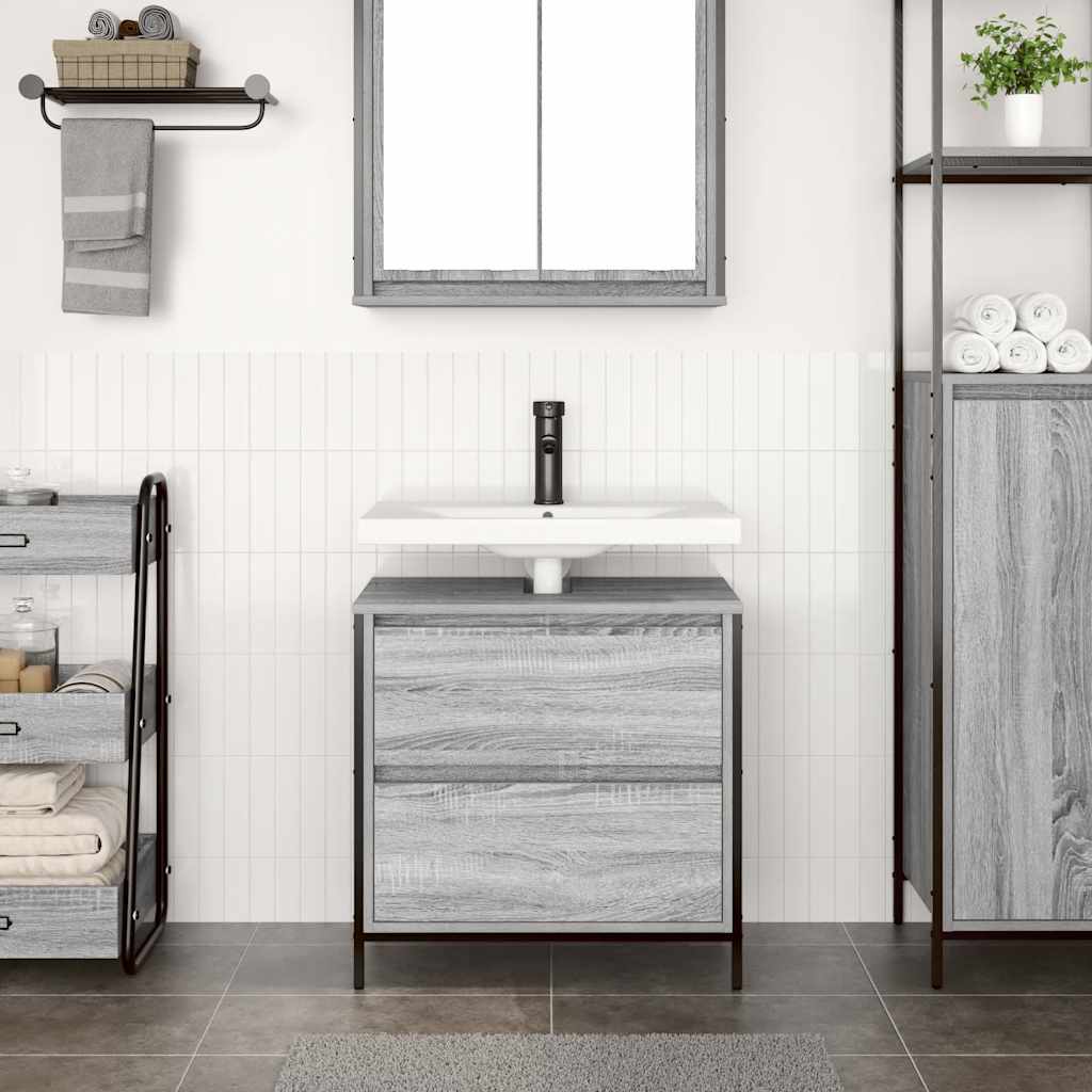 Gabinete para lavatório com gavetas, cinza, sonoma, 60x34,5x60 cm