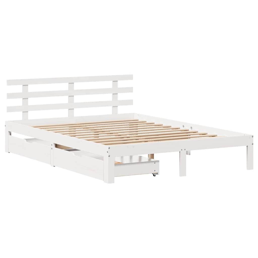 Estrutura de cama c/ gavetas 120x200 cm pinho maciço branco