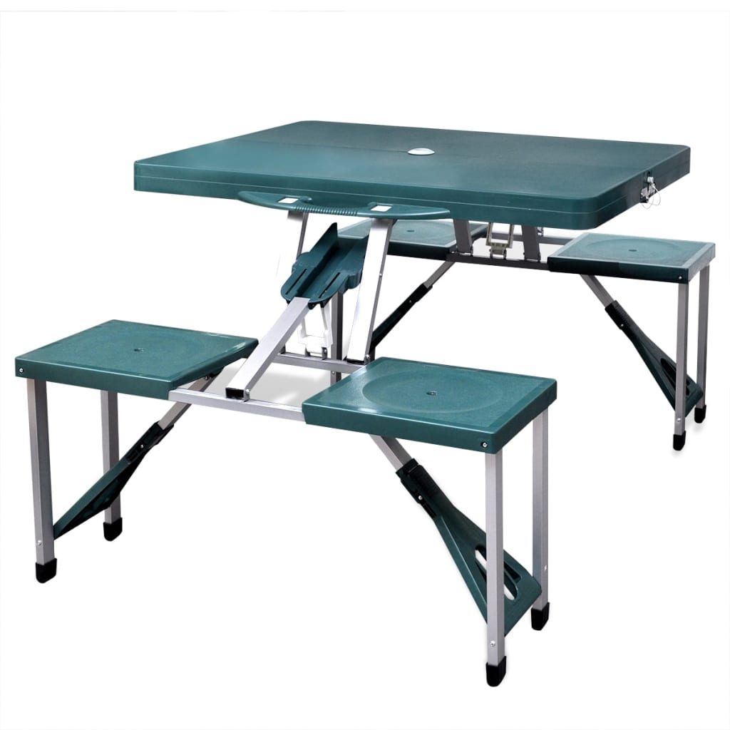 Conjunto mesa campismo c/ 4 bancos alumínio extra verde-claro