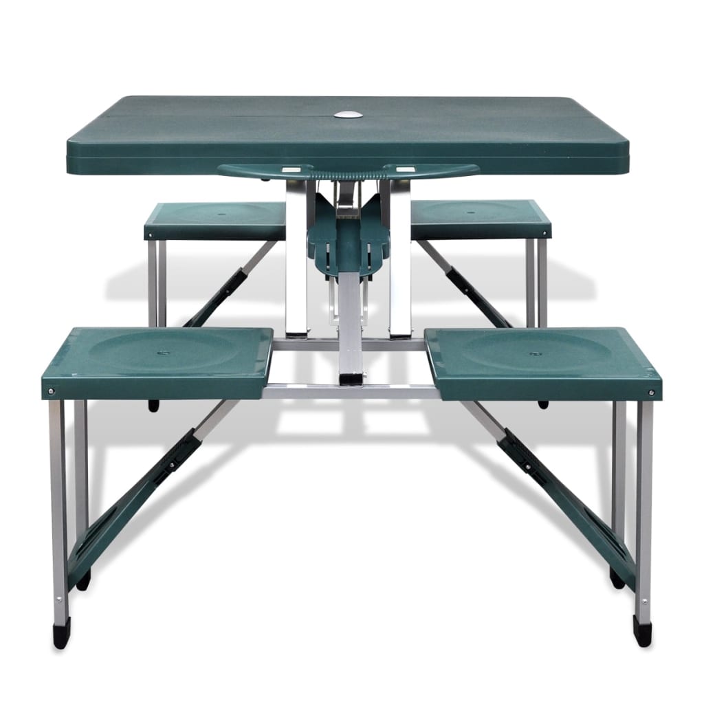 Conjunto mesa campismo c/ 4 bancos alumínio extra verde-claro
