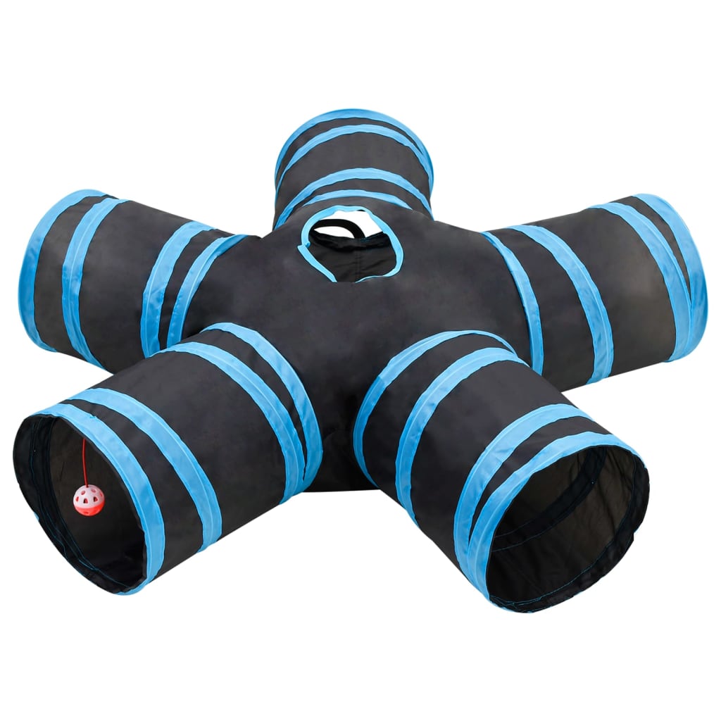 Túnel para gatos 5 vias 25 cm poliéster preto e azul