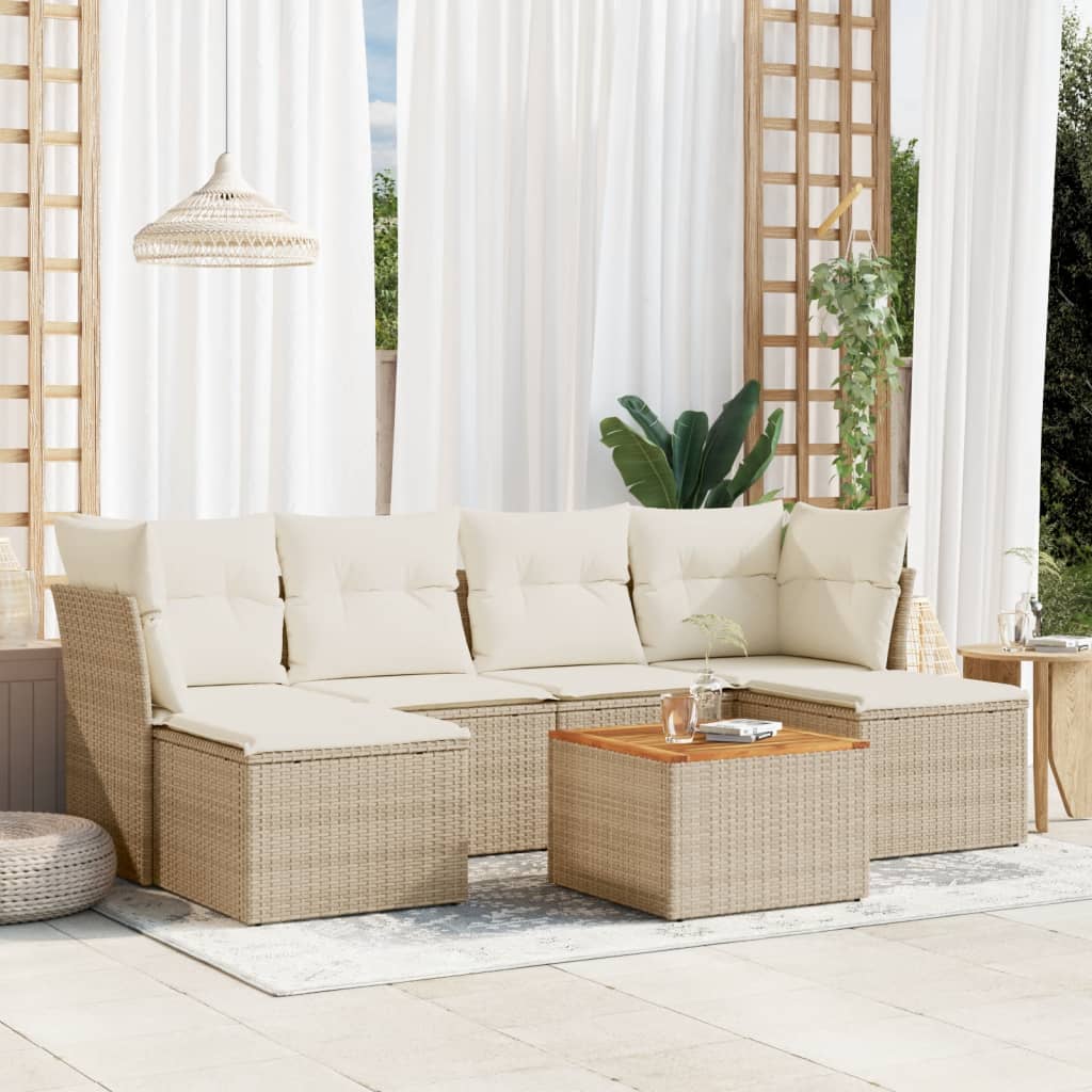7 Pcs conjunto de sofás p/ jardim com almofadões vime PE bege
