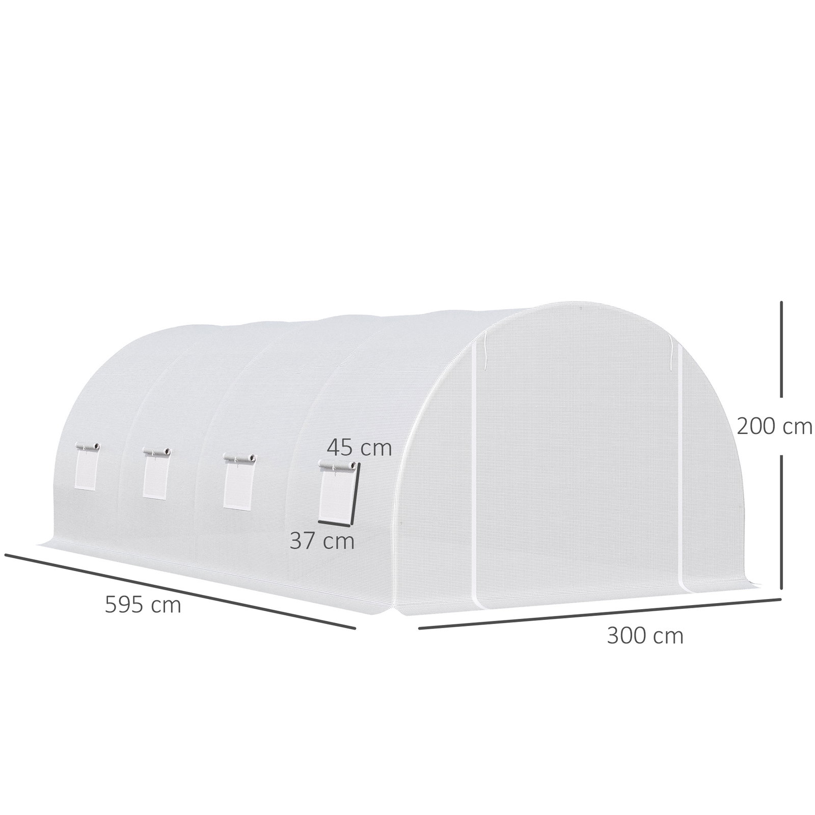 Estufa tipo túnel 595x300x200 cm com 8 janelas e cobertura de polietileno para cultivo de plantas estrutura de aço 24mm para jardim branco