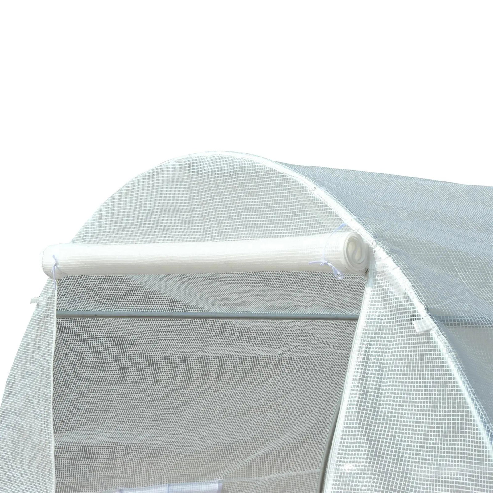 Estufa tipo túnel 595x300x200 cm com 8 janelas e cobertura de polietileno para cultivo de plantas estrutura de aço 24mm para jardim branco