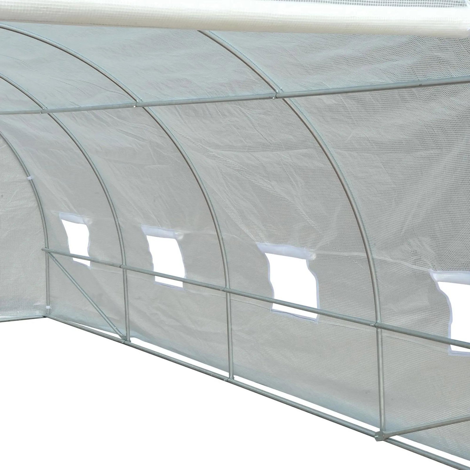Estufa tipo túnel 595x300x200 cm com 8 janelas e cobertura de polietileno para cultivo de plantas estrutura de aço 24mm para jardim branco
