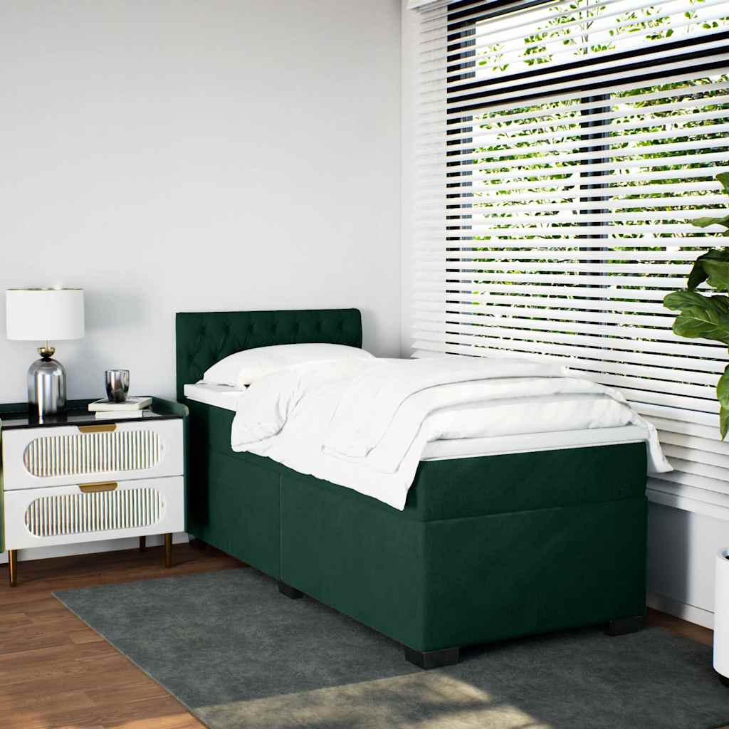 Cama com molas/colchão 90x200 cm veludo verde-escuro