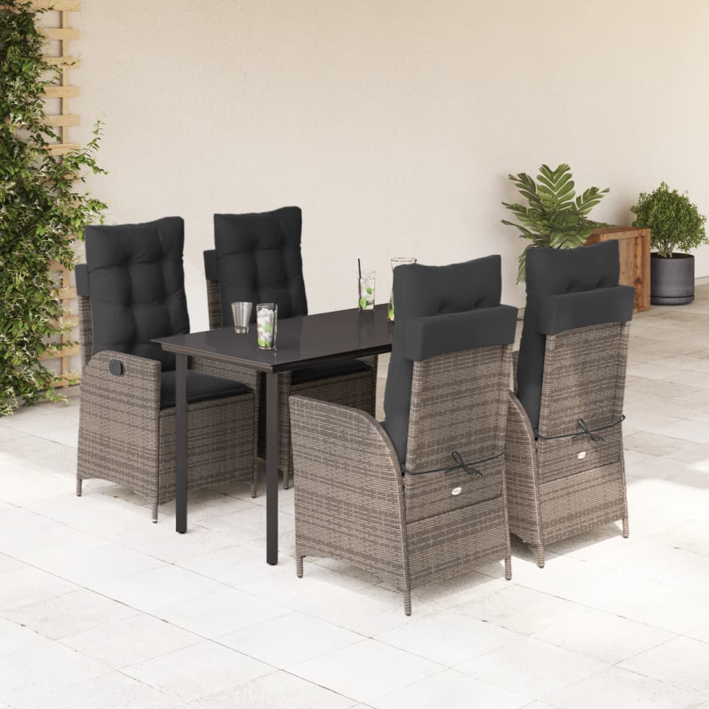 5 Pcs conjunto de jantar p/ jardim c/ almofadões vime PE cinza