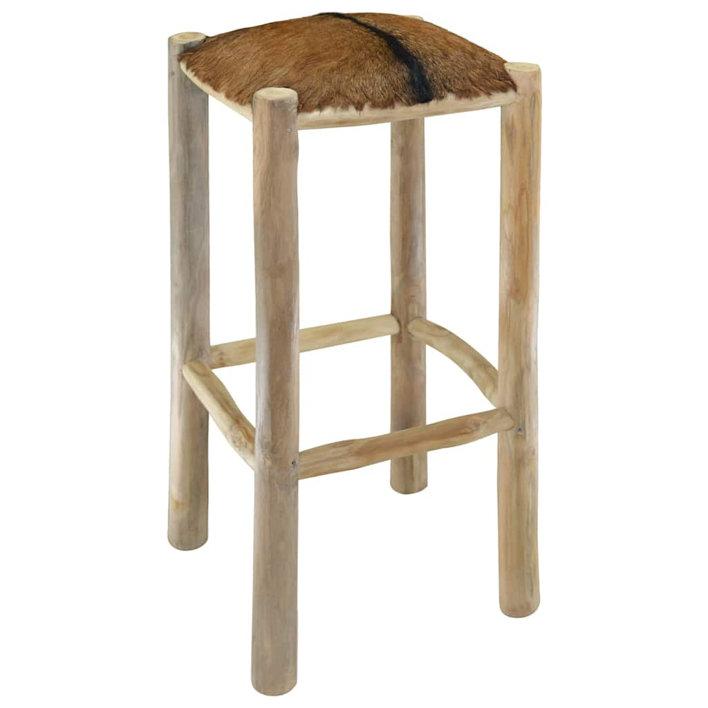 Banco de bar couro de cabra e madeira teca maciça