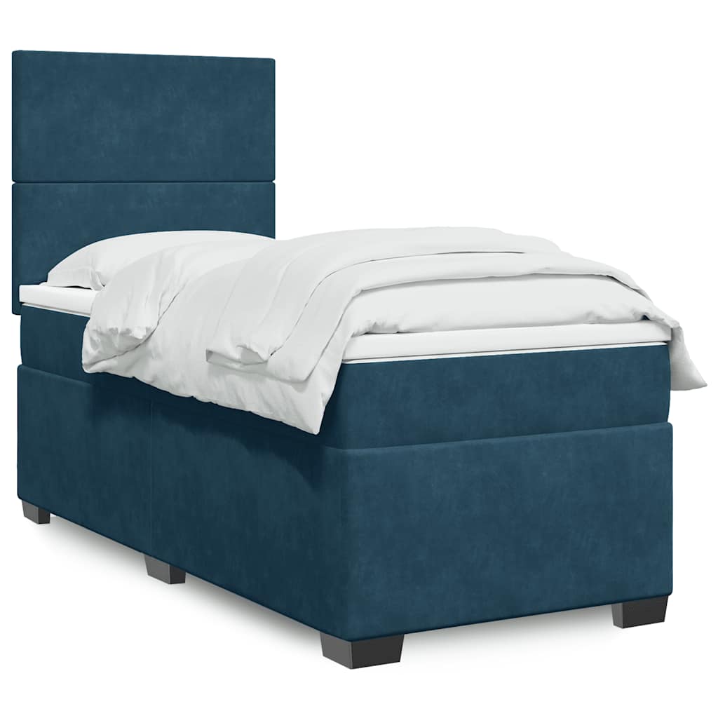 Cama boxspring com colchão 90x190 cm veludo azul
