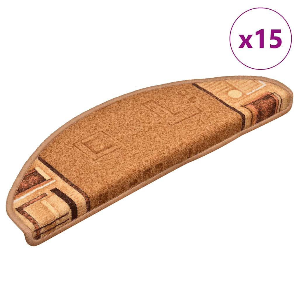 Tapetes de escada adesivos 15 pcs 65x21x4 cm bege