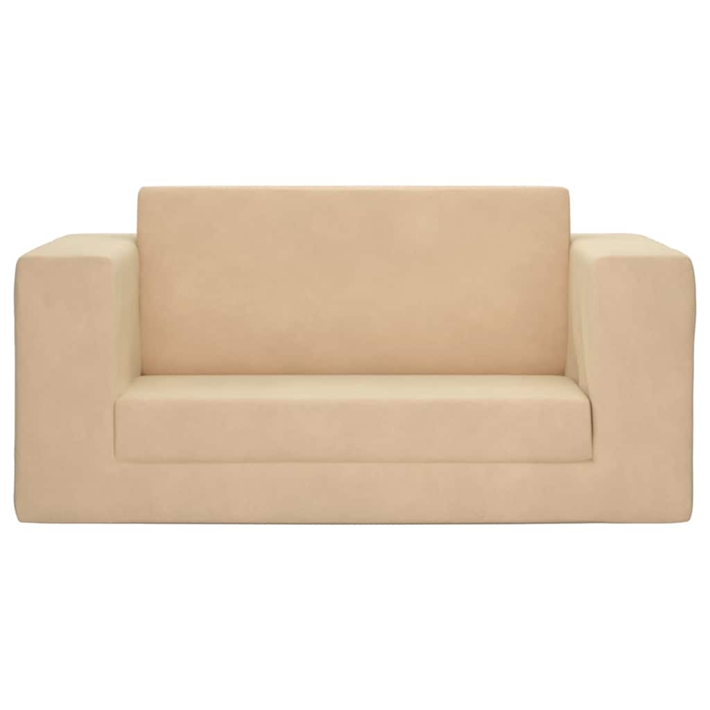 Sofá infantil de 2 lugares pelúcia macia cor creme